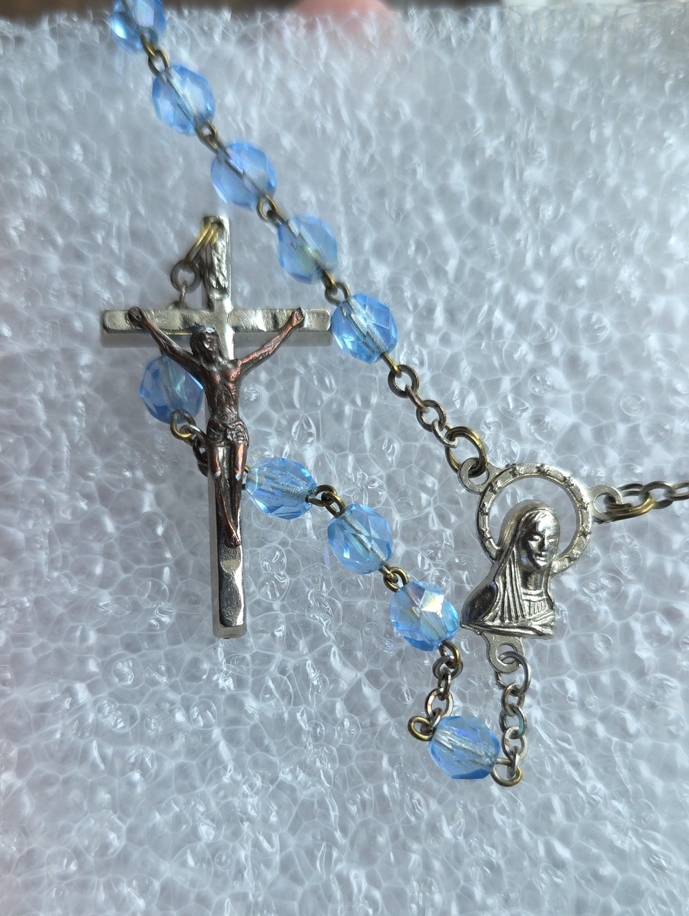 Vintage Made In Italy Blue Beaded Rosary Sacred Heart Of Jesus Metal